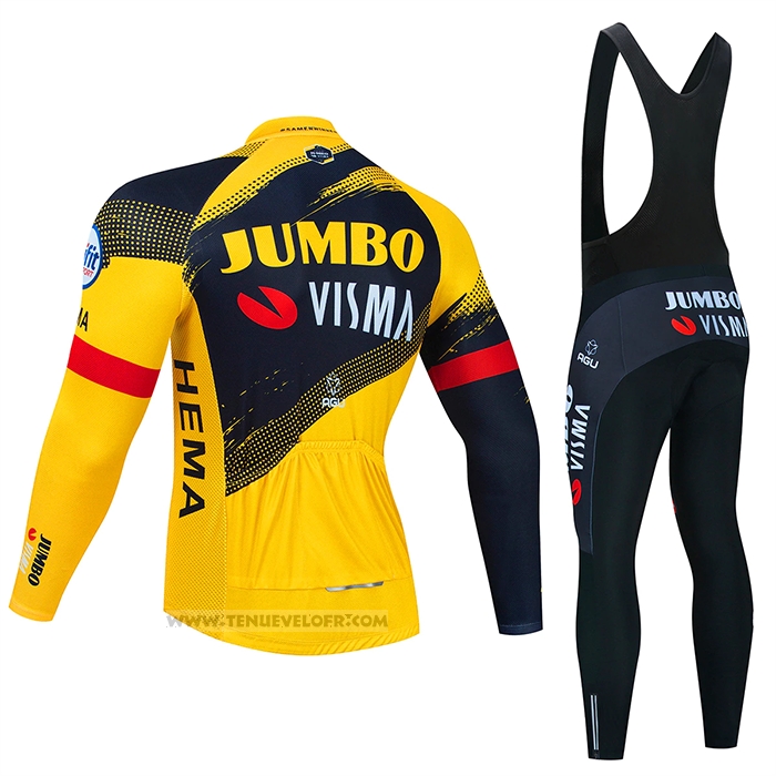 2023 Maillot Cyclisme Jumbo Visma Jaune Noir Manches Longues et Cuissard